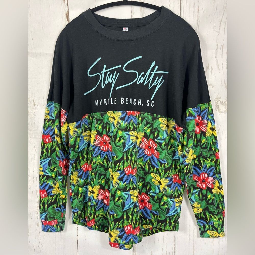 Stay Salty Myrtle Beach Long Sleeve Top – Tropical Floral Colorblock